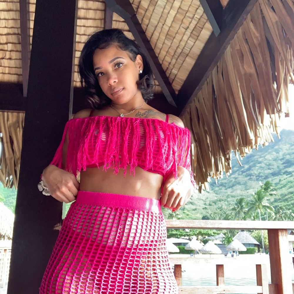 SHEIN Pink Fringe Swim Coverup
